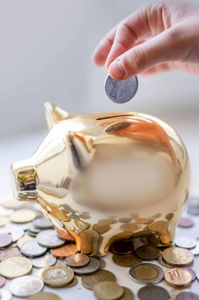 gold piggy bank with coins